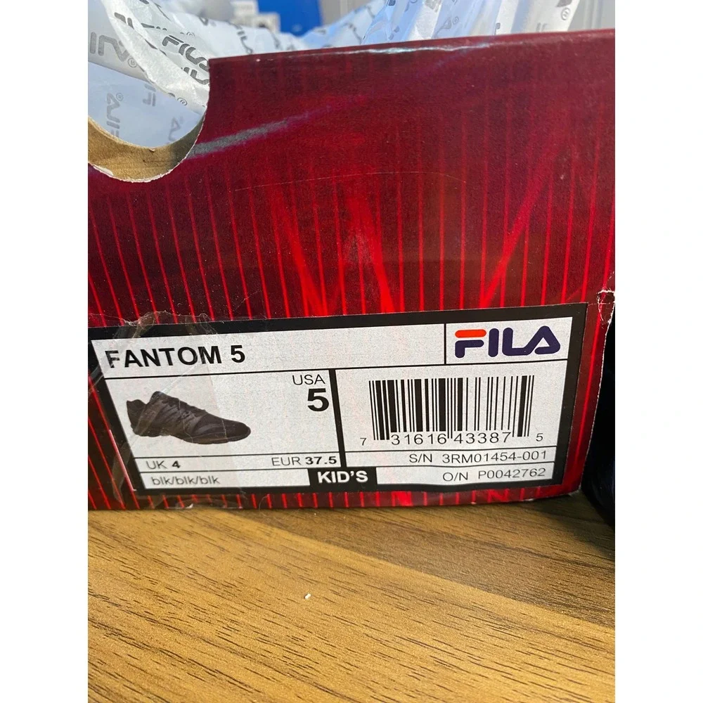 Fila Fantom 5‎ Kids Running Shoes Triple Black Sneakers 3RM01454-001 Size 5Y
